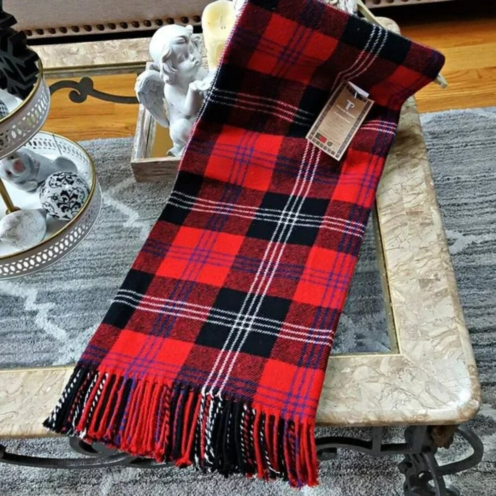 NEW! PORTUGAL Plaid FRINGE BLANKET THROW